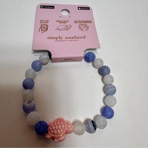 NWT Simply Southern Turtle Bracelet, blue and white stone beads pink turtle bead